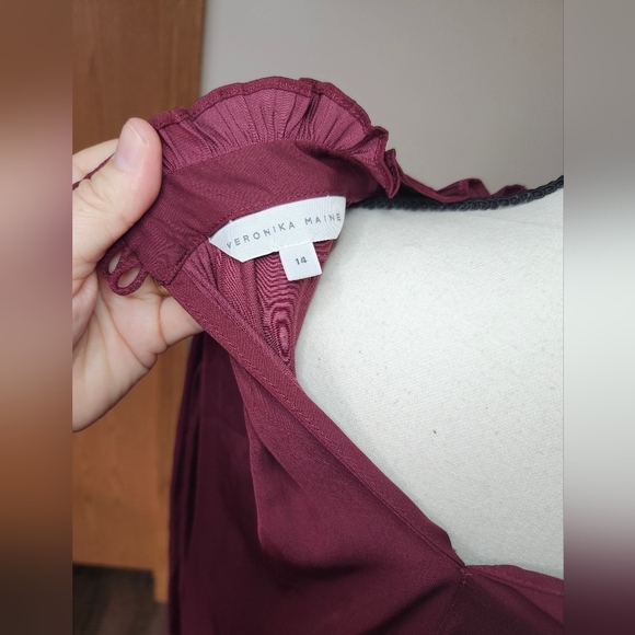 Veronika Maine Burgundy Frill Neck Shirt - Picture 5 of 7